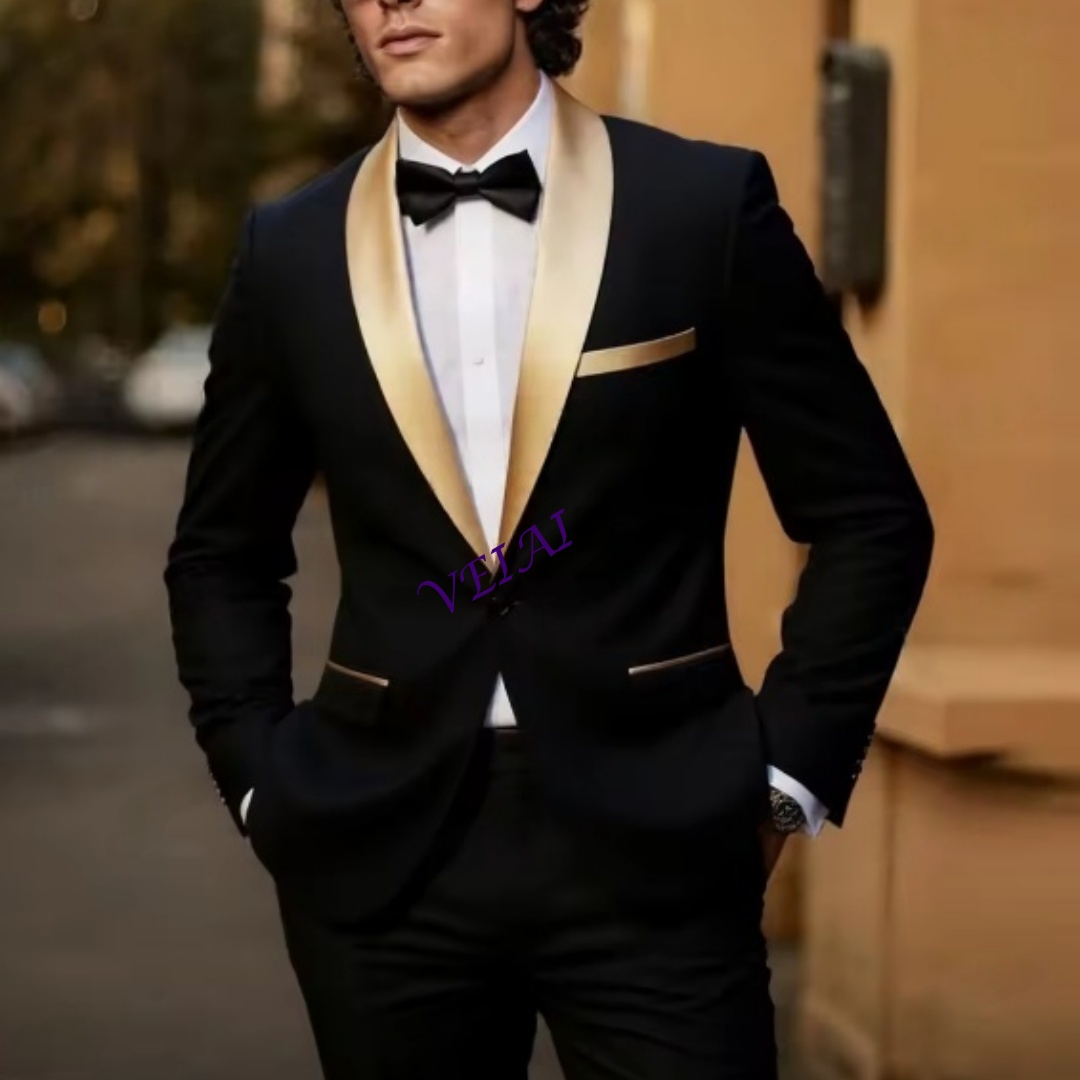 Men'S Grooming Daily - CustomizedNew Gold Lapel Black Business Men