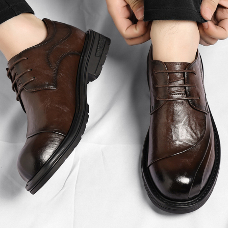 Men'S Grooming Daily - Brown Burnished Genuine Leather Lace Up