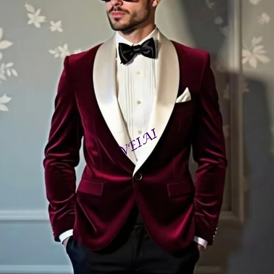 Men'S Grooming Daily - Burgundy Velvet 2 Piece Men's Tuxedo