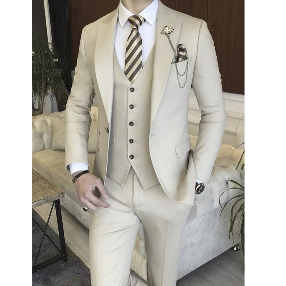 Men'S Grooming Brands - Beige Full Men Suit Set Wedding