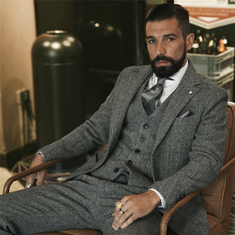 Men'S Grooming Daily - Gray Wool Tweed Winter Suit for